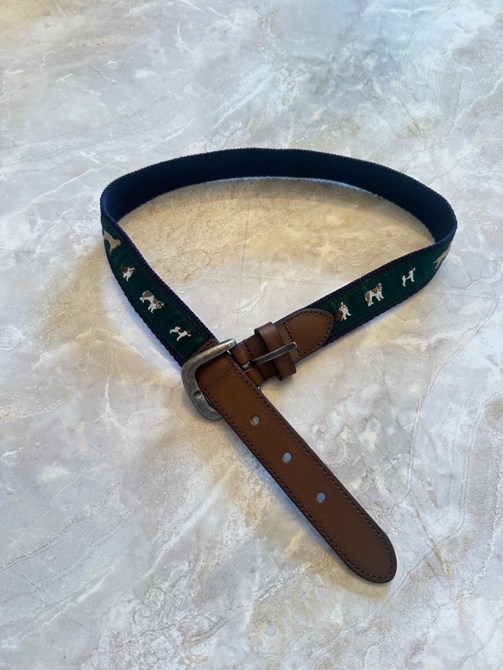 Janie and Jack Toddler Belt with Navy and Green Dog-Pattern Webbing 2-3T